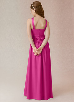 Azazie Jiya Junior A-Linie Plissee Stretch-Satin Kleid Fuchsia image2