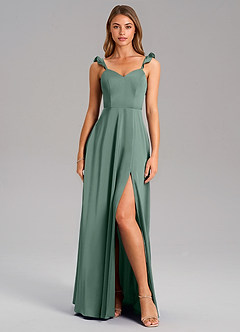 Azazie Everett Bridesmaid Dresses Eucalyptus A-Line Stretch Satin Dress image3