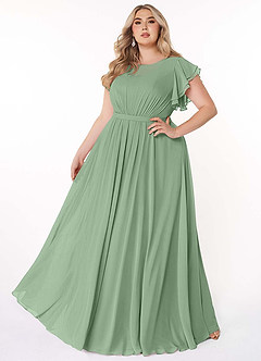 Azazie Daphne Modest Bridesmaid Dresses A-Line Ruffled Chiffon Floor-Length Dress image7
