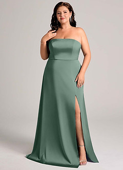 Azazie Wren Bridesmaid Dresses Eucalyptus A-Line Strapless Stretch Satin Convertible Dress image10