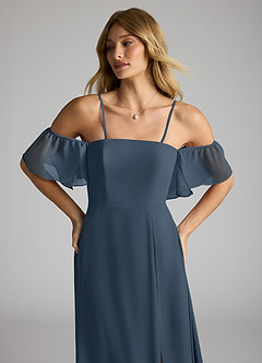 Azazie Sue Abiti da Damigella Abito Convertibile A-Line in Chiffon a Spalla Scoperta Blu Nettuno image2