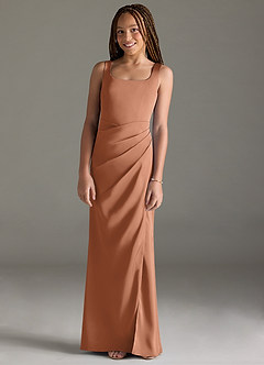 Azazie Mero Junior Bronzer Mermaid Pleated Stretch Satin Dress image1