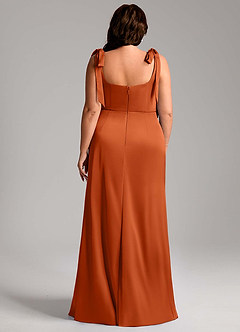 Azazie Frostine Vestidos de damas de honor Vestido de Naranja Quemada de Satén Elástico de Corte en A con Lazo image11