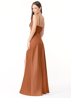 Azazie Halsey Robes de demoiselle d'honneur Robe Fourreau en Satin extensible Fente Latérale Cuivre image5