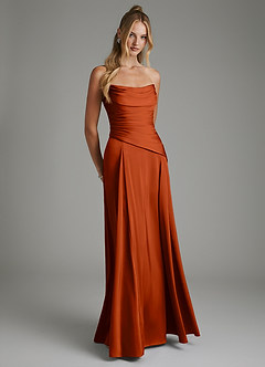 Azazie Gabriela Robes de demoiselle d'honneur Robe Trapèze en Satin extensible Corset Paprika image8