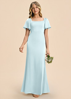 Azazie Chace Junior Cloud Blue Sheath Stretch Satin Dress image1
