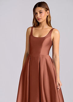 Azazie Amalie Bridesmaid Dresses Auburn A-Line Pleated Stretch Satin Dress image6