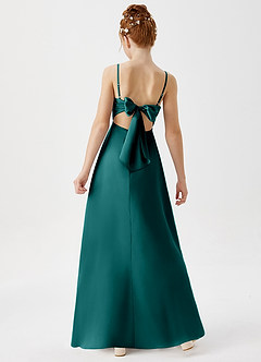 Azazie Shale Junior Robe Trapèze en Satin extensible Paon image3