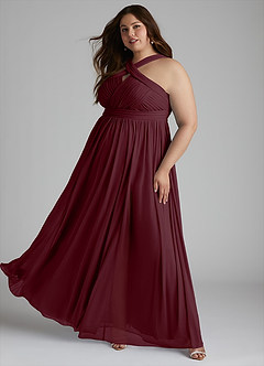 Azazie Hillian Abiti da Damigella Abito A-Line in Maglia con Scollo Halter a Pieghe Cabernet image11