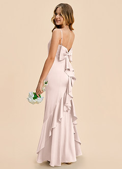 Azazie Lioren Junior Blushing Pink Sheath Bow Stretch Satin Dress image3