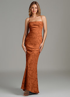 Azazie Ola Bridesmaid Dresses Burnt Orange Mermaid Corset Floral Burnout Dress image4