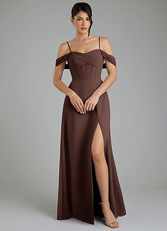 Azazie Cece Bridesmaid Dresses Ganache A-Line Off the Shoulder Chiffon Dress image4