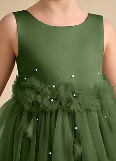 Azazie Lux Blumenmädchenkleider A-Linie Mit Perlen Tüll Kleid Olivgrün image7