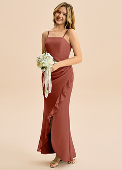 Azazie Buzzy Junior Robe Fourreau en Mousseline de soie Plissée Auburn image3