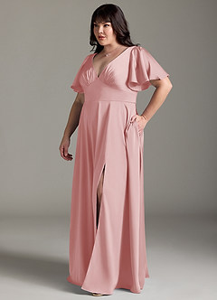 Azazie Kimber Brudtärnklänningar Klä av A-Linje i Stretch Satin Rynkad Puderrosa image4