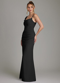 Azazie Ama Bridesmaid Dresses Black A-Line Pleated Chiffon Dress image2