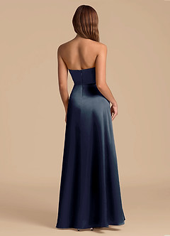 Azazie Wren Brudtärnklänningar Klä av A-Linje i Metallisk satin Axelbandslös Mörk Marinblå image2