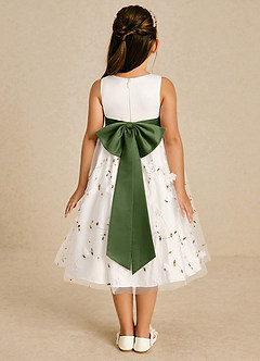Azazie Pollie Flower Girl Dresses Ivory Olive A-Line Bow Tulle Dress image2