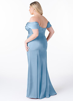 Azazie Amyra Jurken voor bruidsmeisjes Converteerbaar Jurk van Stretch Satijn met Zeemeermin Off the Shoulder Poederblauw image12