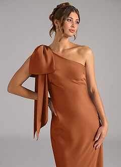 Azazie Capri Bridesmaid Dresses Copper Mermaid One Shoulder Stretch Satin Dress image5