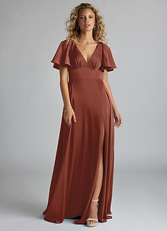 Azazie Kimber Bridesmaid Dresses Auburn A-Line Ruched Stretch Satin Dress image3