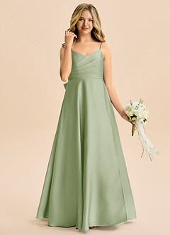 Azazie Rumi Junior Linia A Pofałdowany Satyna elastyczna Długość podłogi Młodsza druhna Sukienka image4