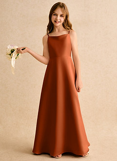 Azazie Joella Junior Formal Flower Girl Dresses Burnt Orange A-Line Pleated Matte Satin Dress image2