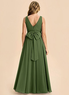 Azazie Hathaway Junior Olive A-Line Bow Chiffon Dress image1