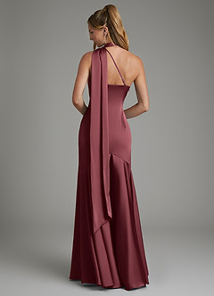 Azazie Amara Bridesmaid Dresses Merlot Mermaid One Shoulder Stretch Satin Dress image2