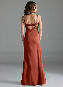 Azazie Leonis Junior Terracotta A-Line Pleated Stretch Satin Dress image2