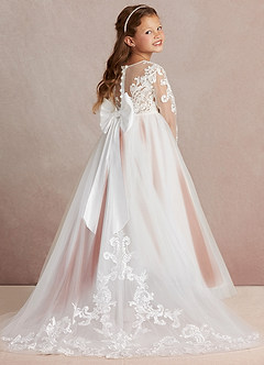 Azazie Elodie Flower Girl Dresses Ivory Paprika Ball-Gown Lace Dress image1