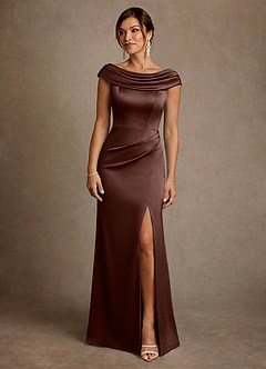 Azazie Irvine Mother of the Bride Dresses Espresso A-Line Pleated Stretch Satin Dress image3