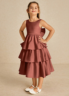 Azazie Margery Blumenmädchenkleider A-Linie Schleifen Stretch-Satin Kleid Rotbraun image3