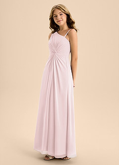 Azazie Brooke Junior Blushing Pink A-Line Side Slit Chiffon Dress image6