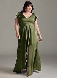 Azazie Omari Vestidos de damas de honor Vestido de Oliva de Satén Elástico de Corte en A image8