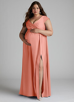 Azazie Allessia vestidos de dama de honor de maternidad Vestido de Corte En A Plisado Hasta el suelo Satén Elástico image10