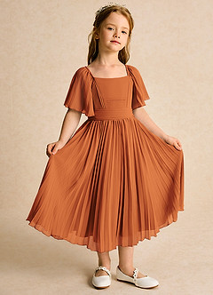 Azazie Gisele Flower Girl Dresses Cinnamon A-Line Pleated Chiffon Dress image5