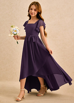 Azazie Milly Girls Formal Robe Demoiselle D'honneur Fillette Robe Trapèze en Mousseline de soie Plissée Prune image6