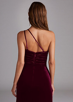 Azazie Eren Vestidos de damas de honor Vestido de Cabernet de terciopelo de Corte Recto con Hombro unilateral image2