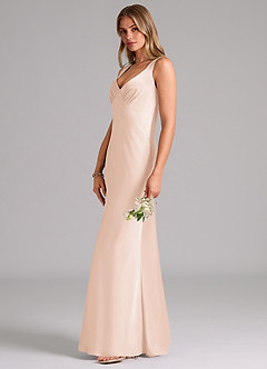 Azazie Kamila Bridesmaid Dresses Blushing Pink A-Line Pleated Stretch Satin Dress image6