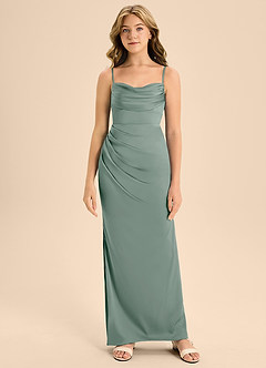 Azazie Mai Junior Silver Sage Sheath Sweetheart Neckline Stretch Satin Dress image10
