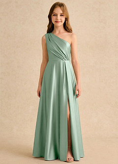 Azazie Puddles Girls Formal Abiti da Ragazza di Fiori Abito A-Line in Raso Elasticizzato Monospalla Agave image6