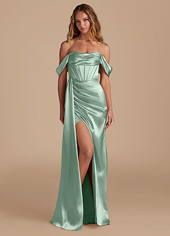 Azazie Amyra Bridesmaid Dresses Agave Mermaid Sweetheart Neckline Metallic Satin Convertible Dress image1