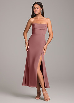 Azazie Saige Bridesmaid Dresses Desert Rose Sheath Off the Shoulder Chiffon Convertible Dress image6