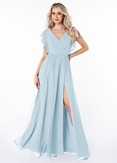 Azazie Zella Bridesmaid Dresses Sky Blue A-Line Lace Chiffon Dress image1