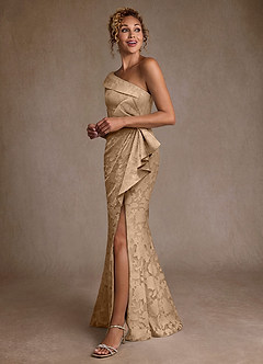 Azazie Hampton Final Sale Champagne Mermaid One Shoulder Floral Burnout Dress image2