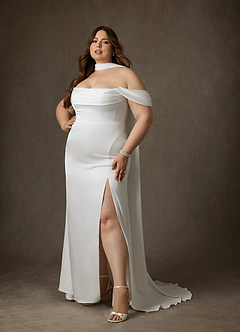 Azazie Blithe Vestidos de novia Vestido de Diamante Blanco de Satén Elástico de Corte Recto con Corte Lateral image15