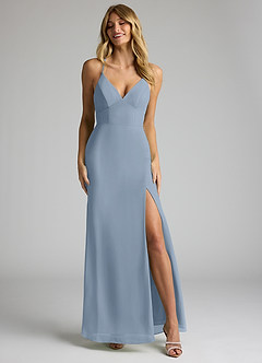 Azazie Becca Bridesmaid Dresses Dusty Blue Sheath V-Neck Chiffon Dress image4