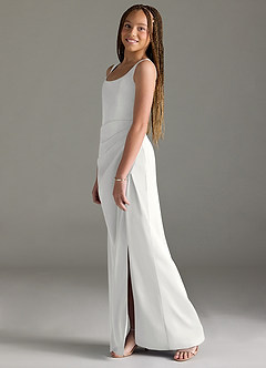 Azazie Mero Junior White Mermaid Pleated Stretch Satin Dress image4