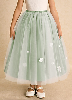 Azazie Teacup Flower Girl Dresses Ivory Dusty Sage Ball-Gown Lace Tulle Dress image12